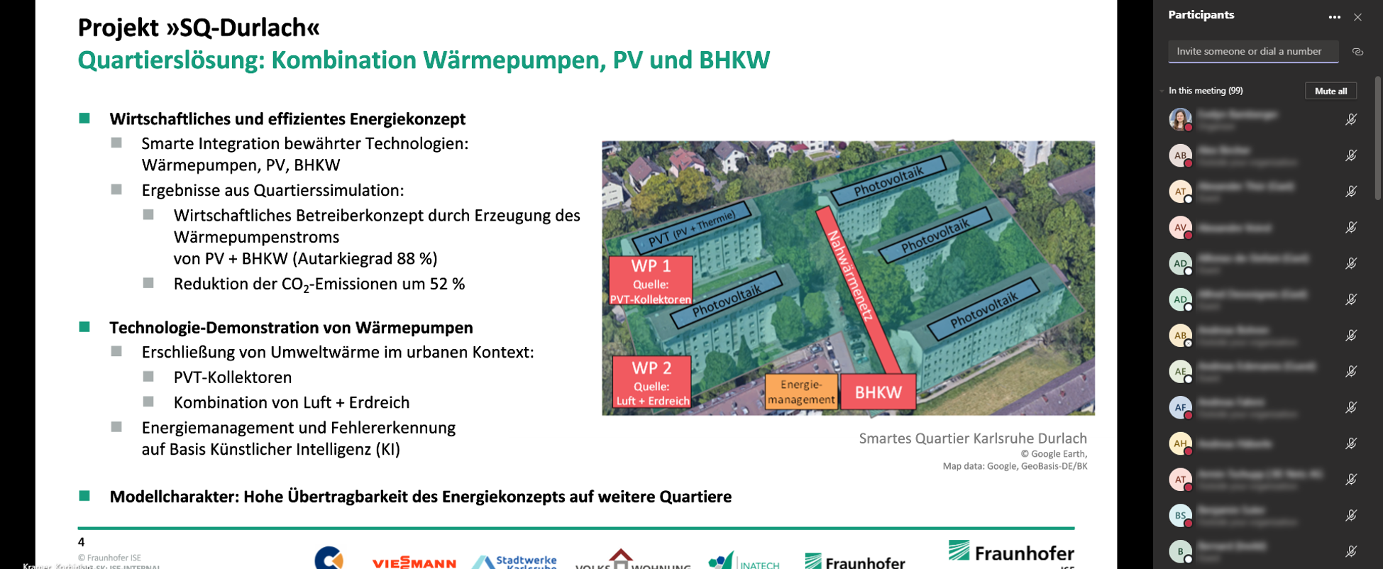Korbinian Kramer stellt den online Teilnehmenden PVT-Projekte am Fraunhofer Institut für Solare Energiesysteme vor.