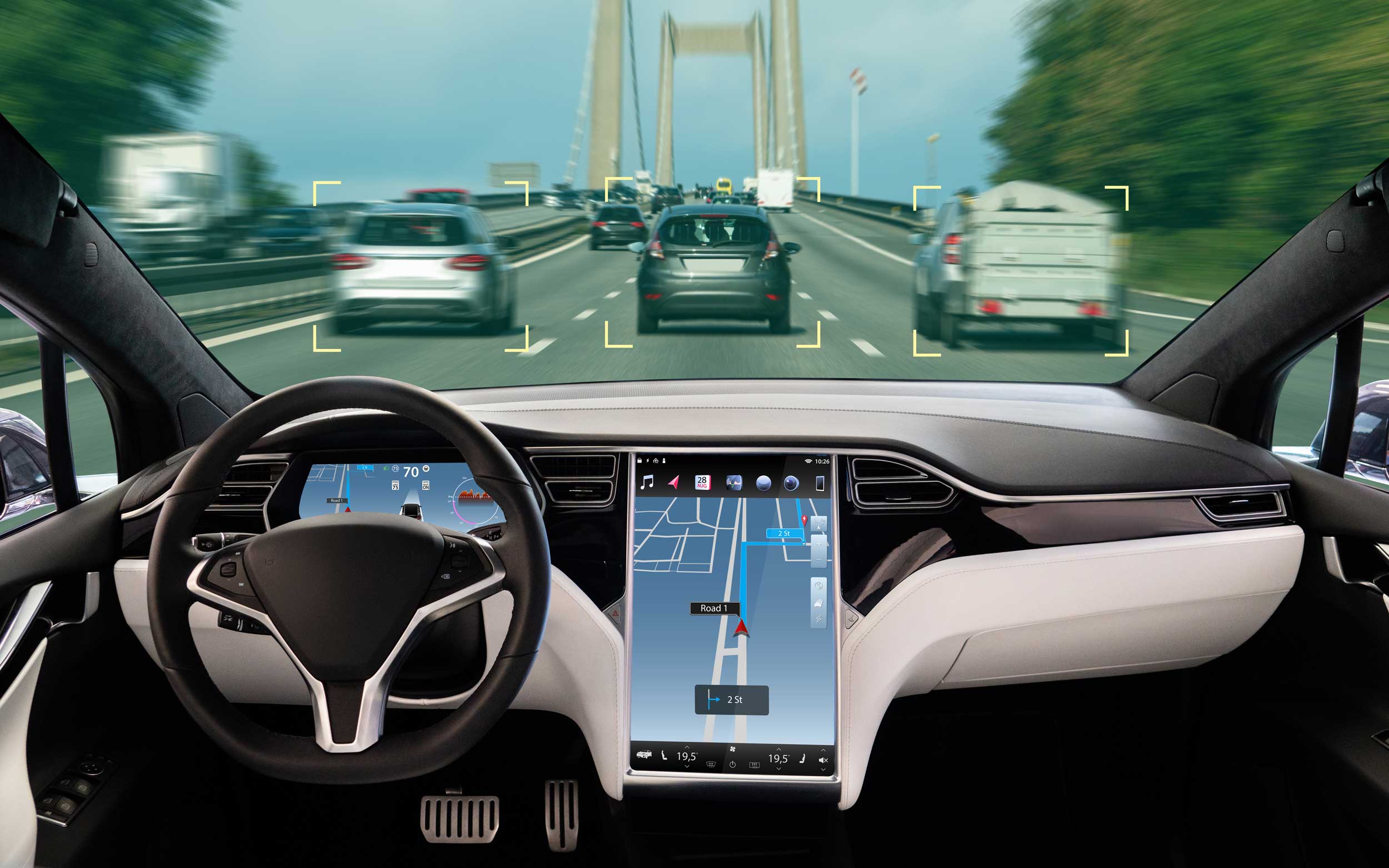 Cockpit eines Autos mit Navigationssystem