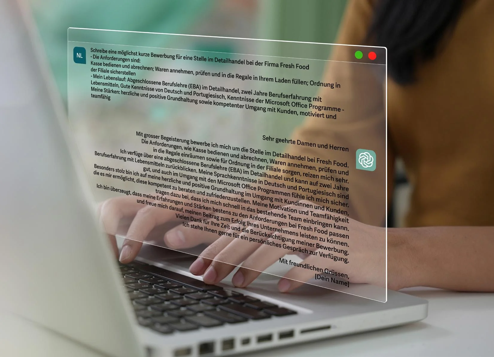 Hände auf Laptop zur Visualisierung des ChatGPT